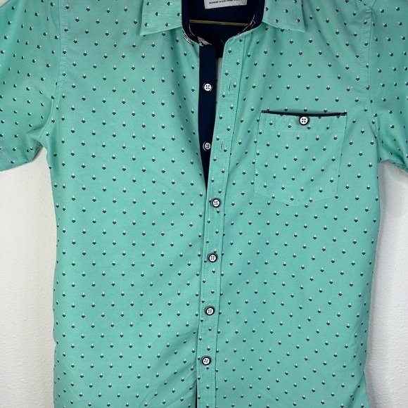 Craft + Flow Boys Size Small 8 Mint Green Short Sleeve Button Down Shirt Print - Picture 3 of 6